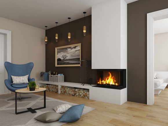 HEAT C 3g L 65.52.31.01(21) - конвекционная трёхсторонняя каминная топка с подъёмной дверцей и гнутым (раздельным) стеклом