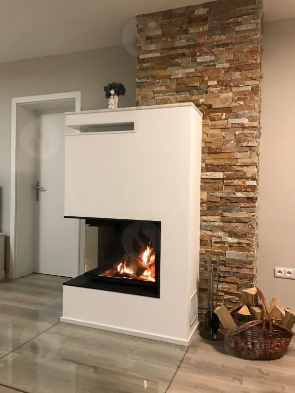 HEAT R/L 3g L 65.51.40.01(21) - конвекционная угловая каминная топка с подъёмной дверцей и цельногнутым (раздельным) стеклом