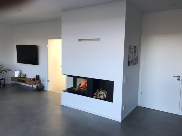 HEAT R/L 3g L 65.51.40.01(21) - конвекционная угловая каминная топка с подъёмной дверцей и цельногнутым (раздельным) стеклом