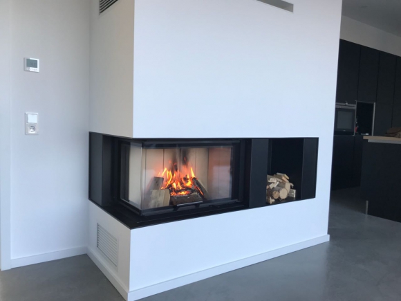 HEAT R/L 3g L 65.51.40.01(21) - конвекционная угловая каминная топка с подъёмной дверцей и цельногнутым (раздельным) стеклом