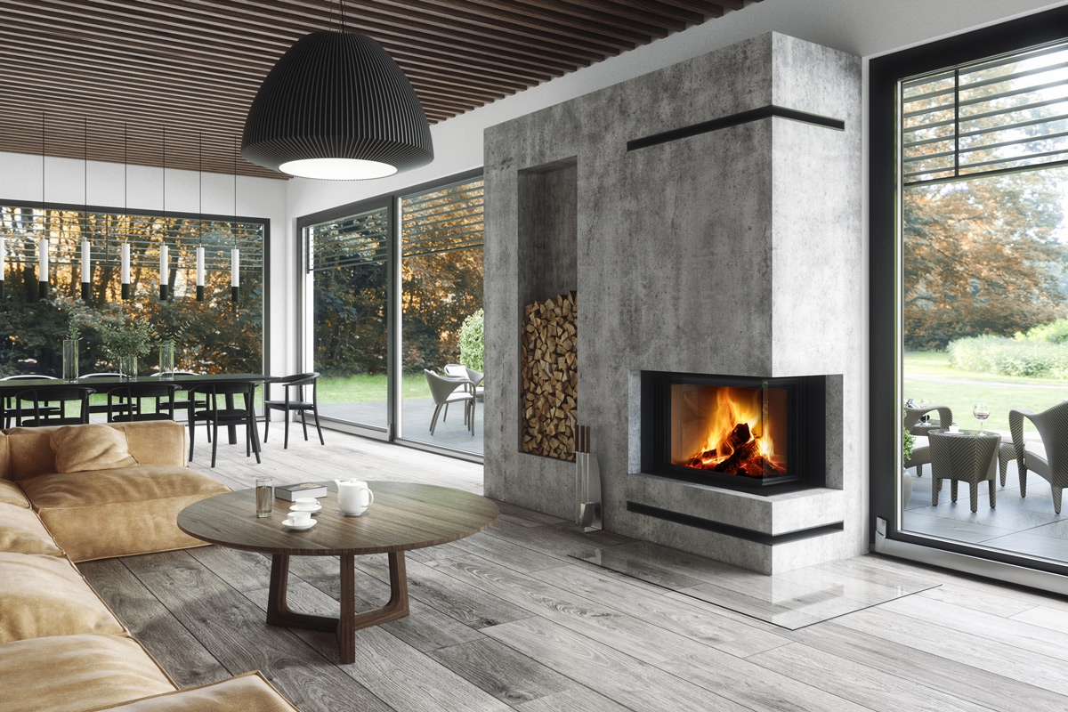 IMPRESSION R/L 2g L 83.60.34.21 - каминная топка угловая с подъёмной дверцей и составным стеклом