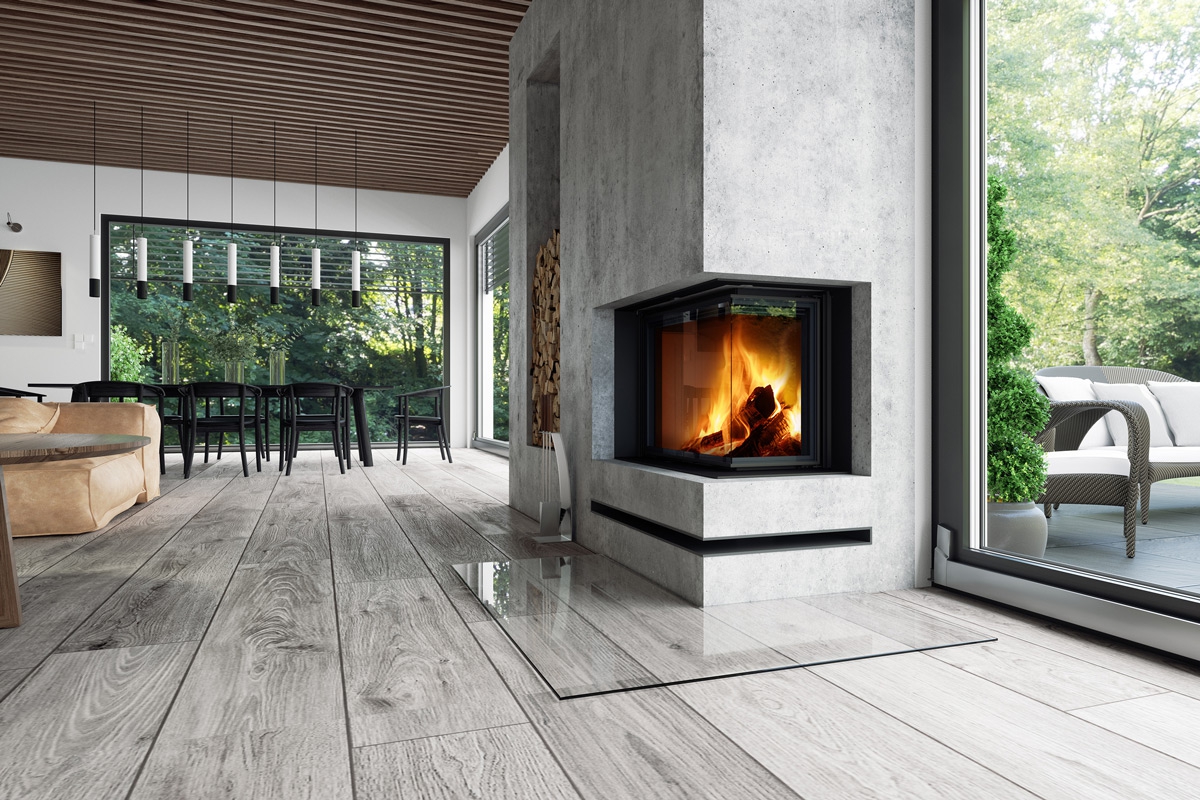 IMPRESSION R/L 2g L 83.60.34.21 - каминная топка угловая с подъёмной дверцей и составным стеклом